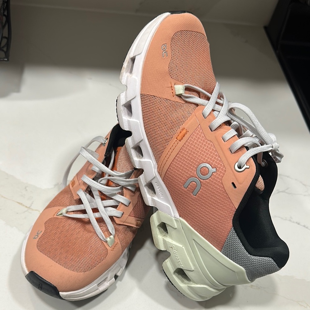On Running Peach and White Women's Sneakers